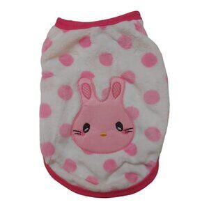 Dog/Cat Faux Fur White Sweater with Pink Polka Dots and Pink Bunny Head - Size M